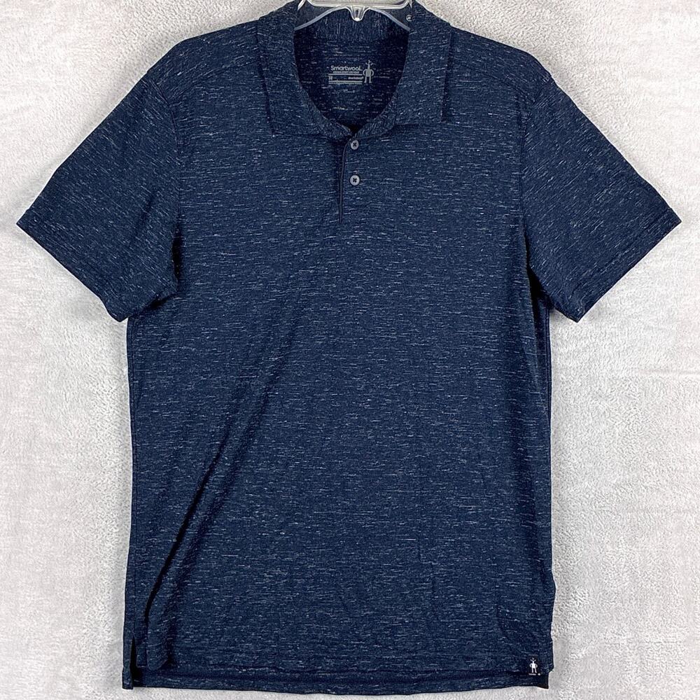Smartwool Polo Shirt Mens M Navy Speckled Ragg Merino Wool Hemp Blend Preppy